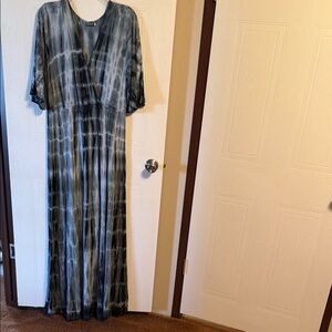 Tie-Dye Maxi Dress in Blue and Gray - Women's